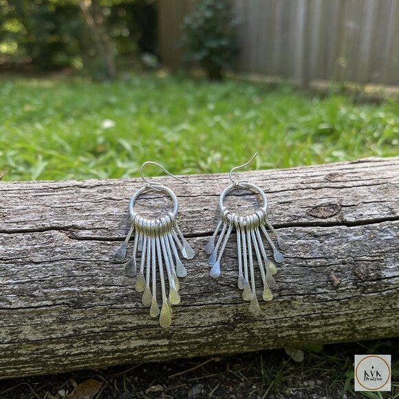 Silver Paddle Fringe Earrings - Picture 7 of 10